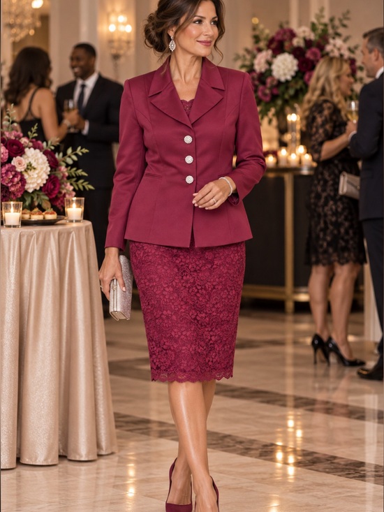 Liz Claiborne Dresses & Skirts - VTG Liz Claiborne Night Wine Raspberry Lace Skirt Suit Church Lady Cocktail